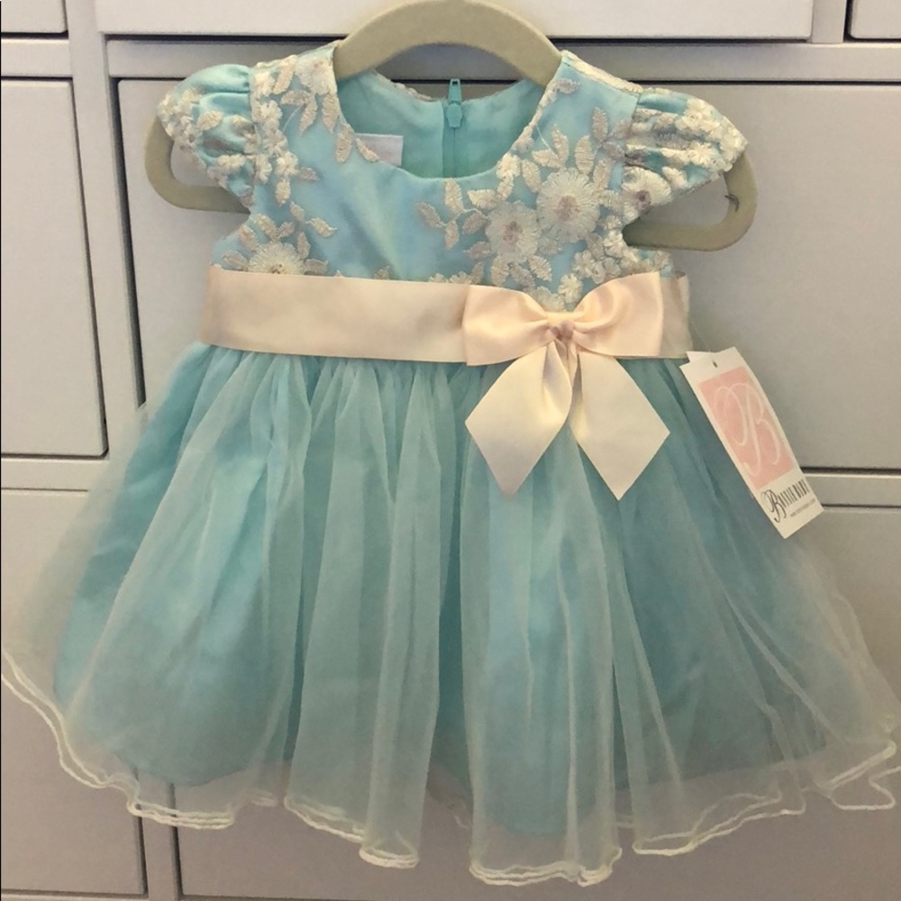 NWT Bonnie Jean Blue-Silver tulle dress 3-6 mo.